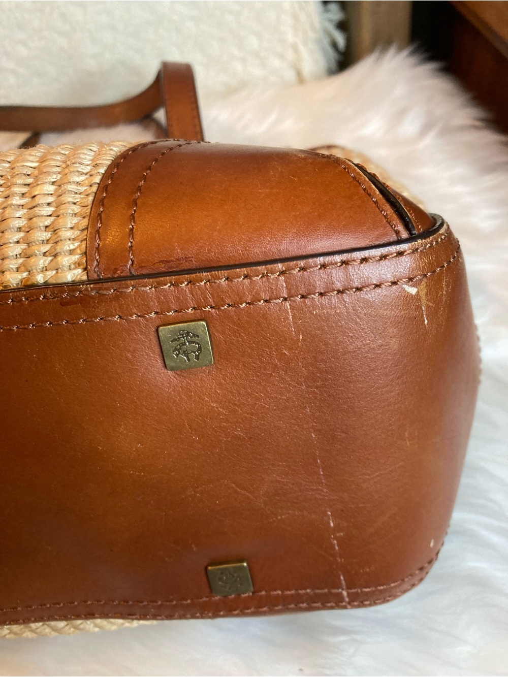 Brooks Brothers Woven Straw Satchel with Brown Leather Trim - Good condition - Picture 7 of 7